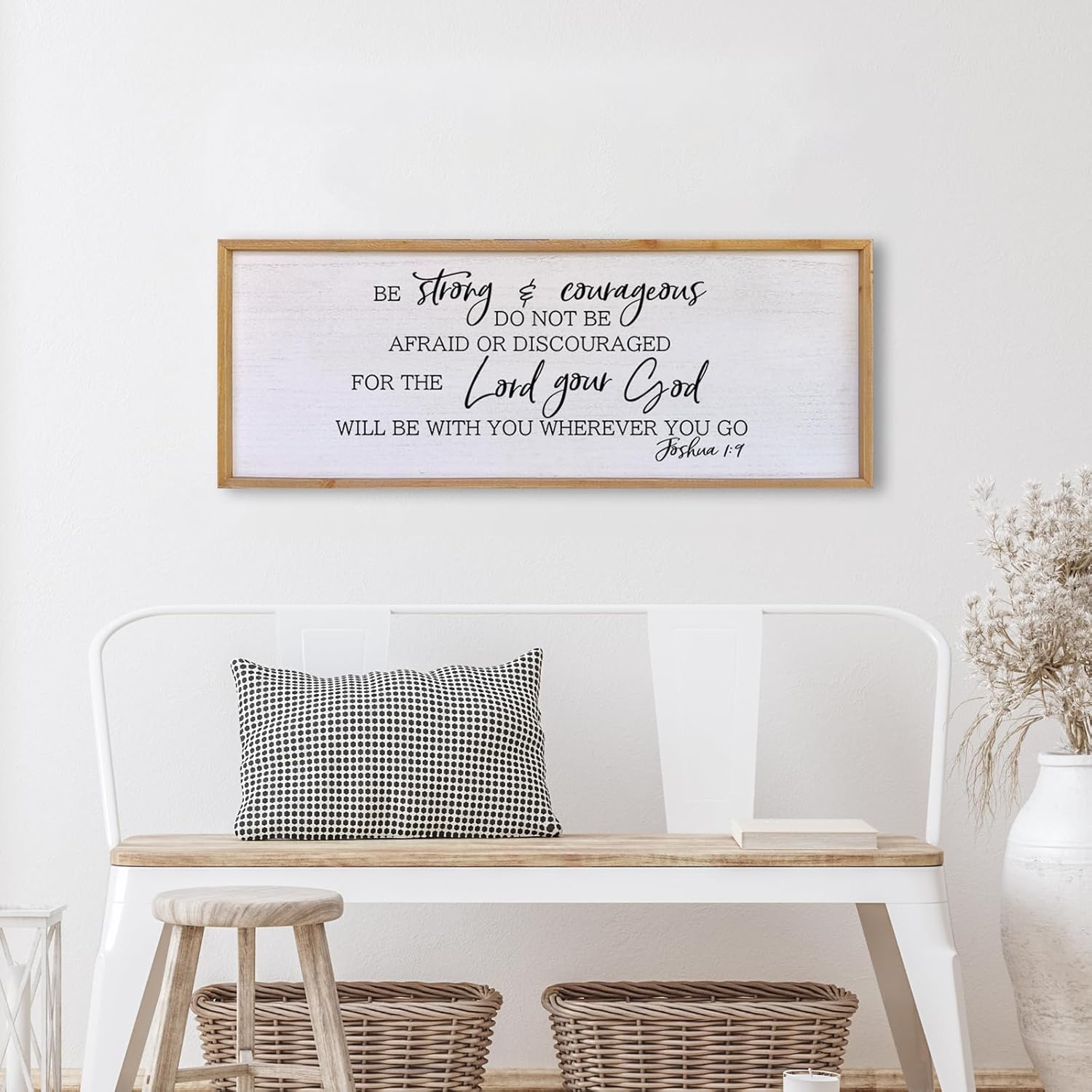 Size 40x 15 Be Strong And Courageous Sign Wall Decor 40x15 Large Farmhouse Living Room Plaque Joshua 1:9 Bible Verse Inspirational Quote Positive Faith Home Hanging Rustic Catholic Scripture Christian Art (Wood)